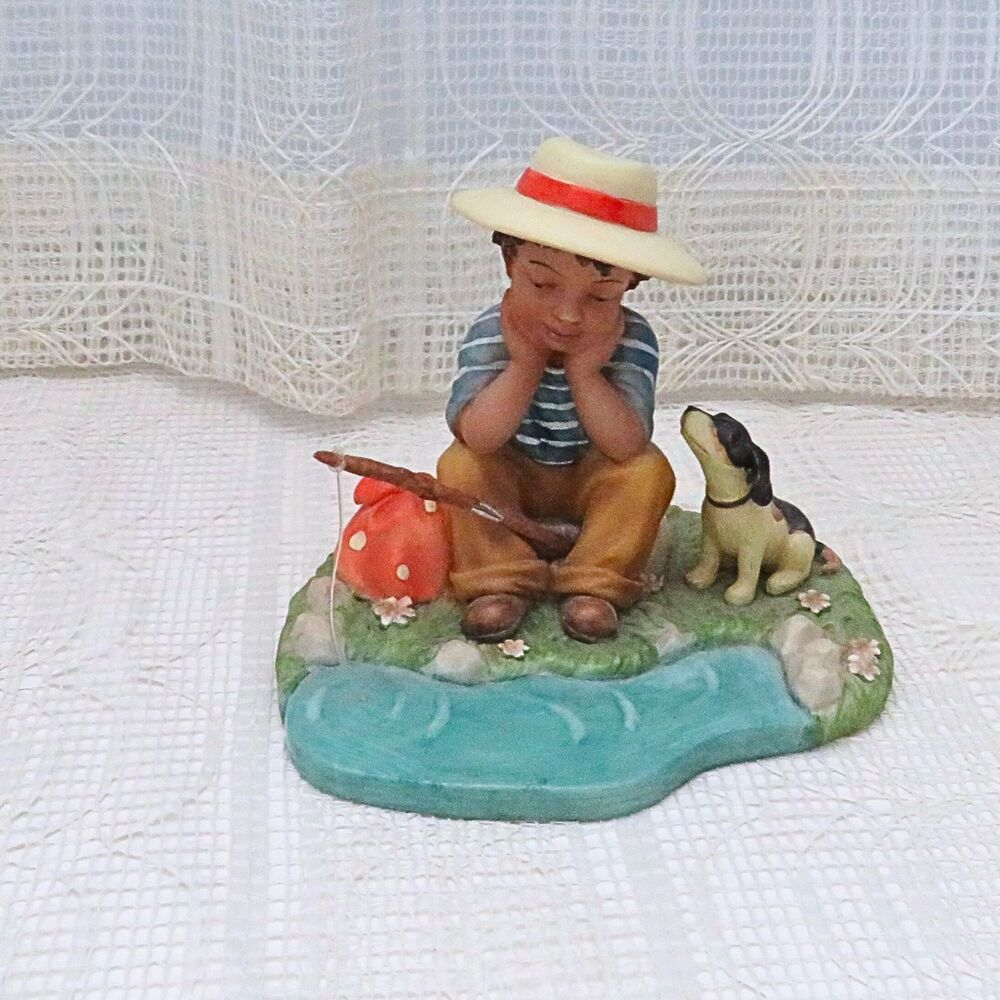 Cloud Works Figurine Sweet Memories 50032 Boy with Dog at Fishing Hole Vintage